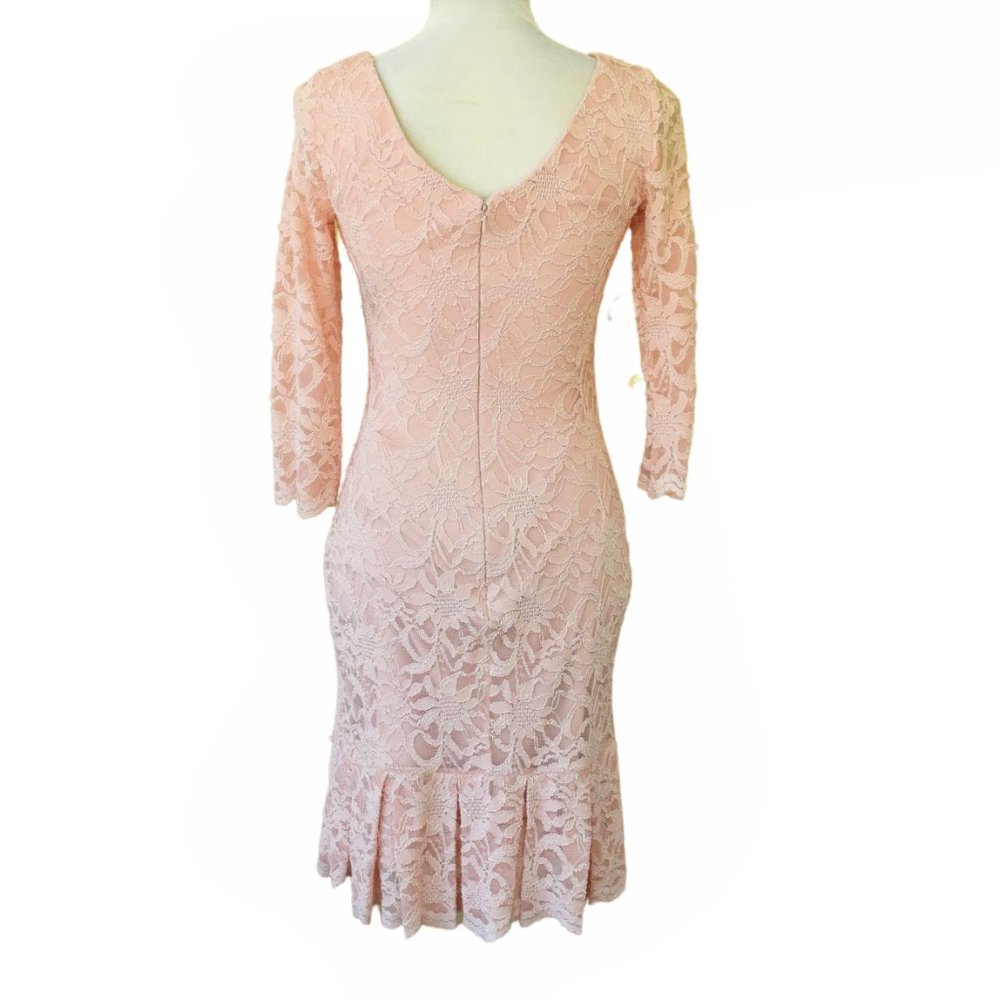 CALVIN KLEIN Pleat Hem Ballet Pink Lace Sheath Dress 3/4 Sleeve - Picture 3 of 8